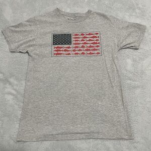 Columbia PFG T Shirt Medium Grey USA American Flag Fish Patriotic Front Graphic